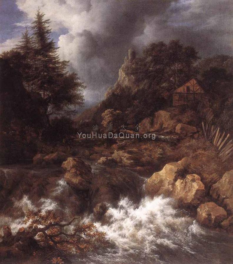 Waterfall In A Mountainous Northern Landscape - 雅各布·凡·雷斯达尔